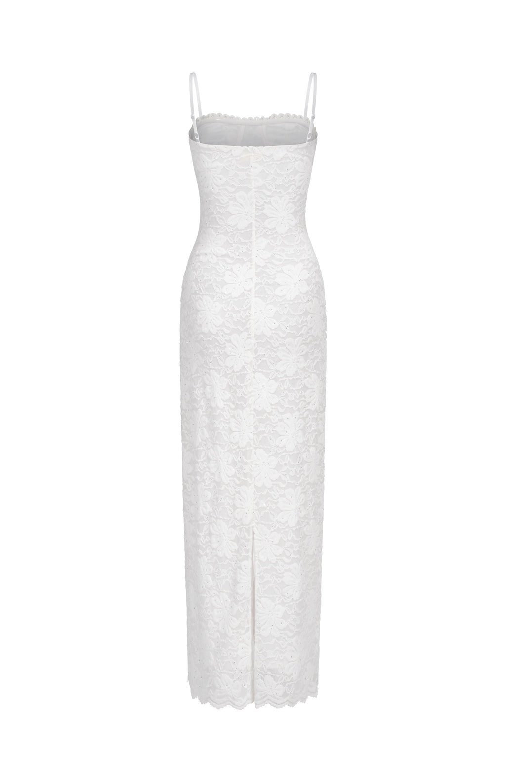 Robe Longue En Sequins Et Dentelle - Blanc