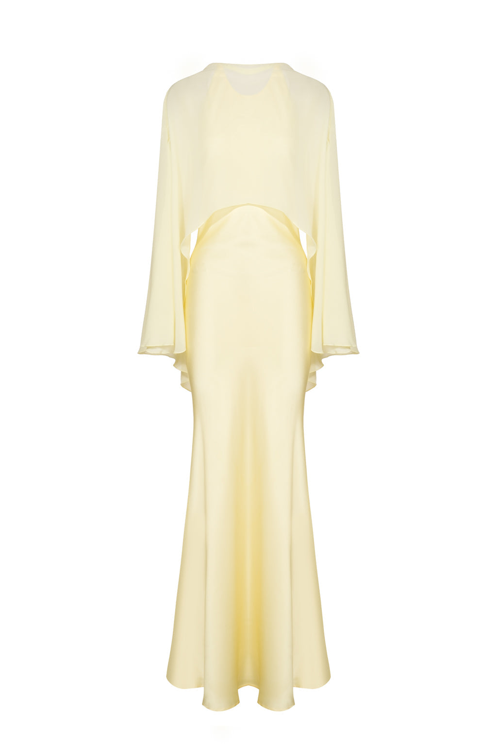 Robe Longue En Satin Avec Étole En Chiffon - Jaune