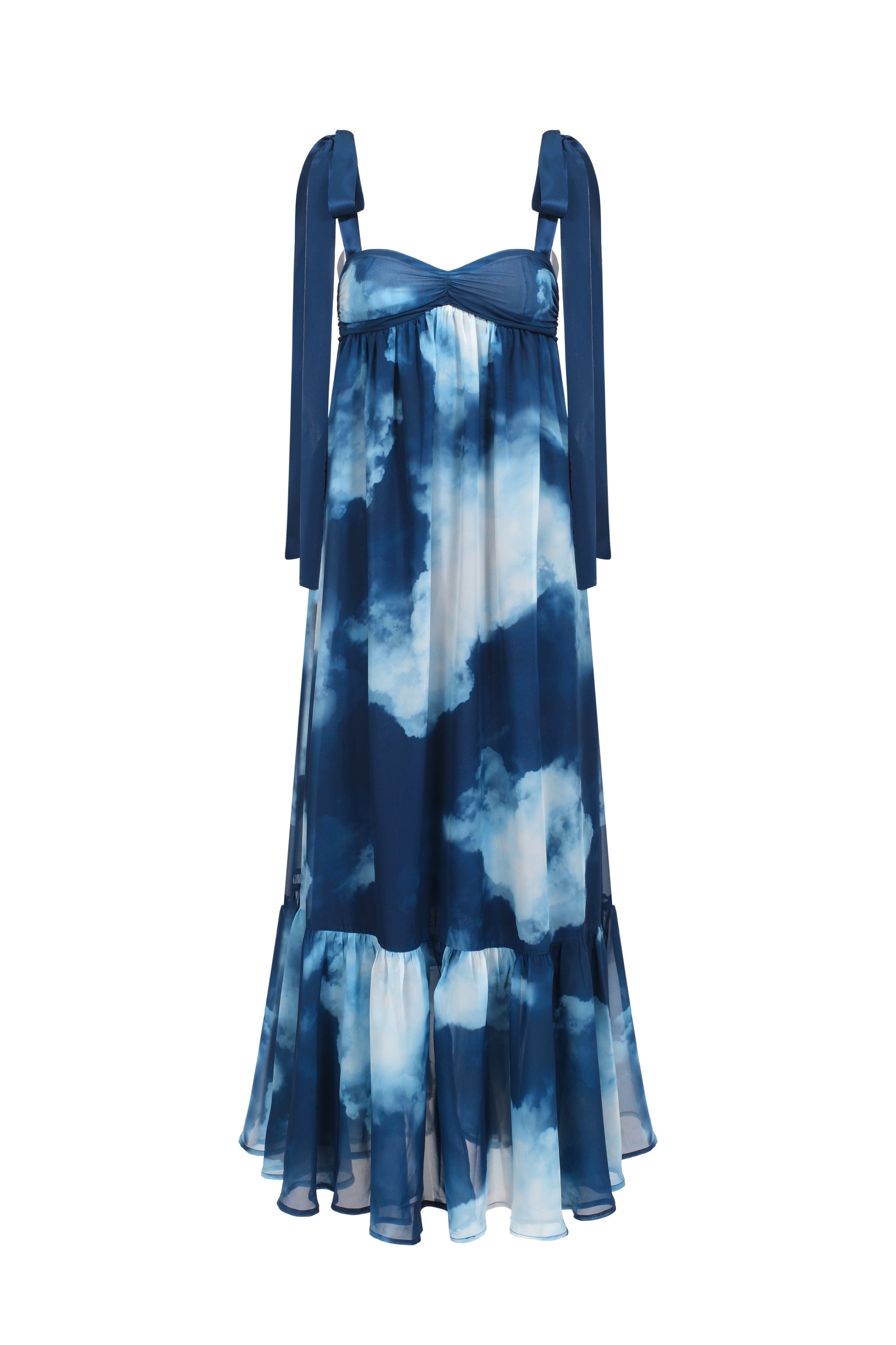 Robe En Chiffon À Imprimé Et À Plis - Bleu
