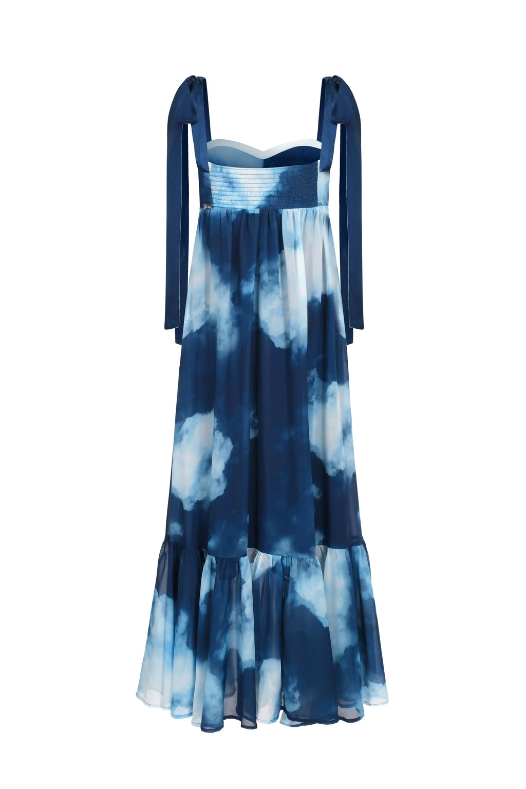 Robe En Chiffon À Imprimé Et À Plis - Bleu