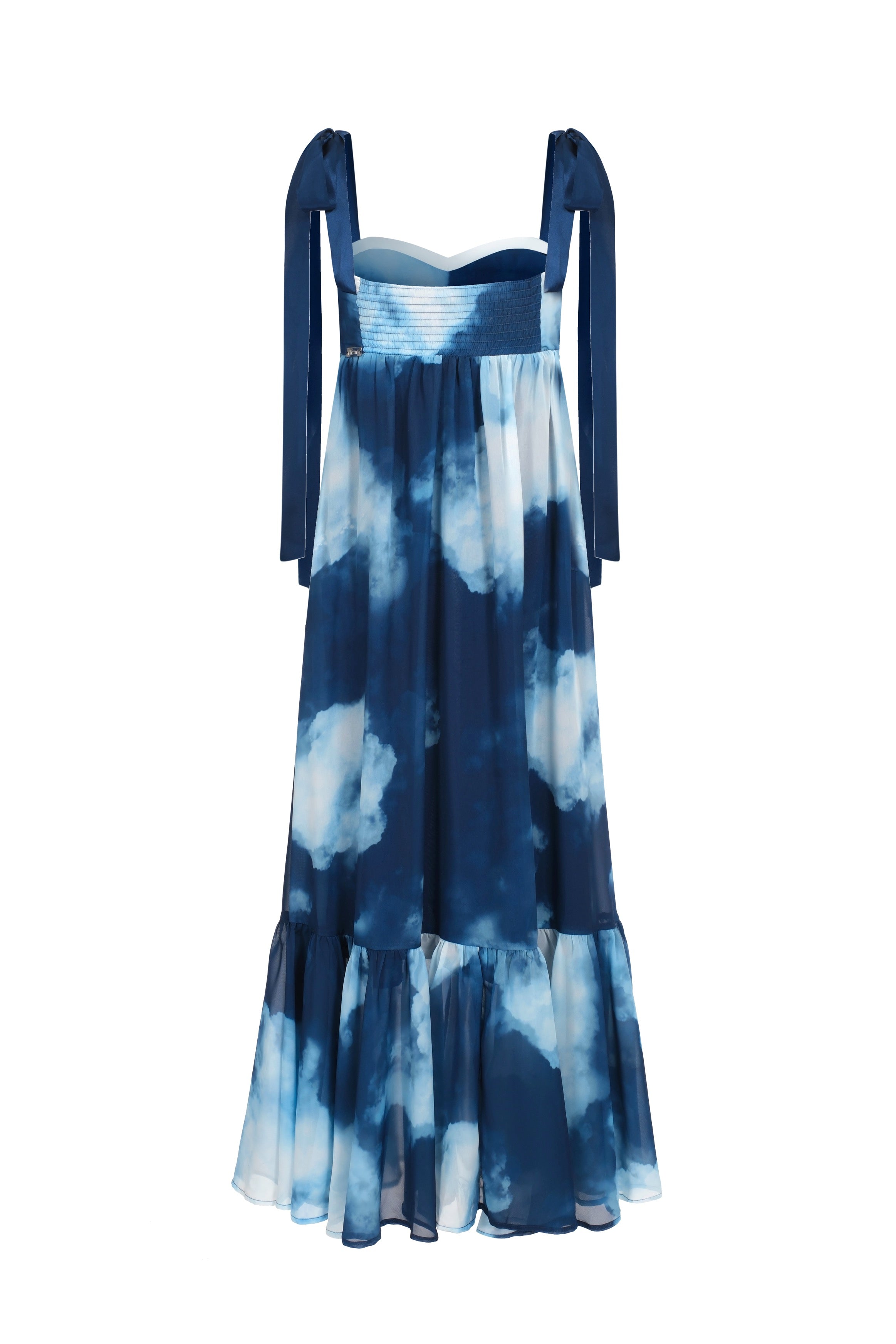 Robe En Chiffon À Imprimé Et À Plis - Bleu