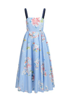Robe Midi À Lacets Et À Imprimé Fleuri - Bleu