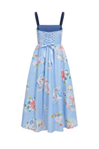 Robe Midi À Lacets Et À Imprimé Fleuri - Bleu