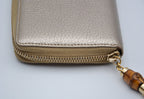 Portefeuille Gucci Cuir Grainé Doré Bamboo Zippy