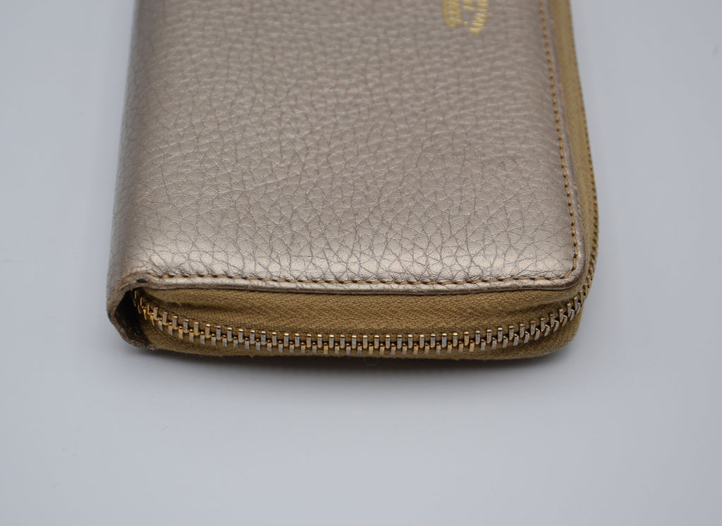 Portefeuille Gucci Cuir Grainé Doré Bamboo Zippy