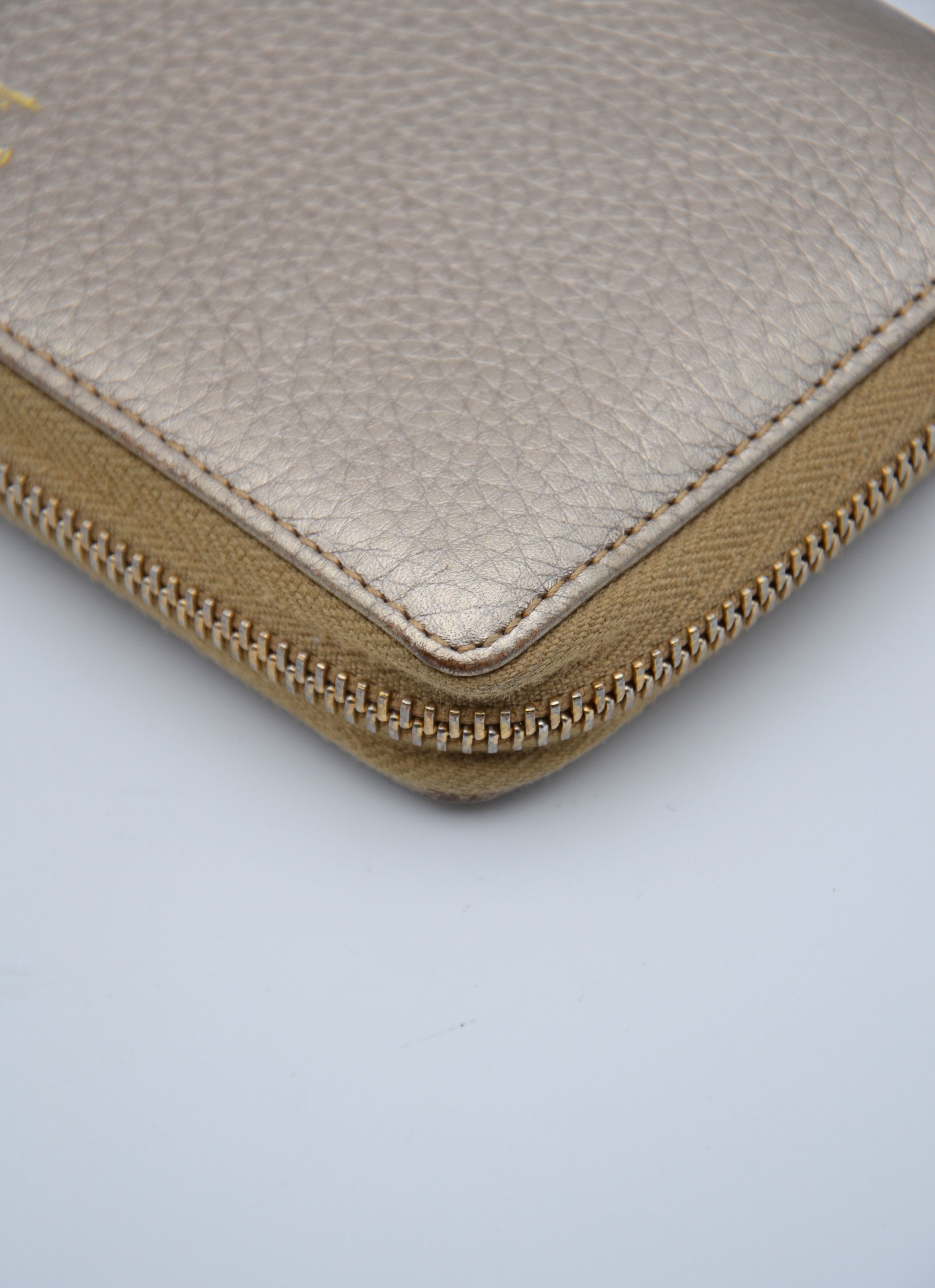 Portefeuille Gucci Cuir Grainé Doré Bamboo Zippy