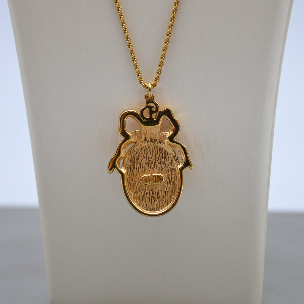 Christian Dior Collier Médaillon Nœud & Perle Vintage