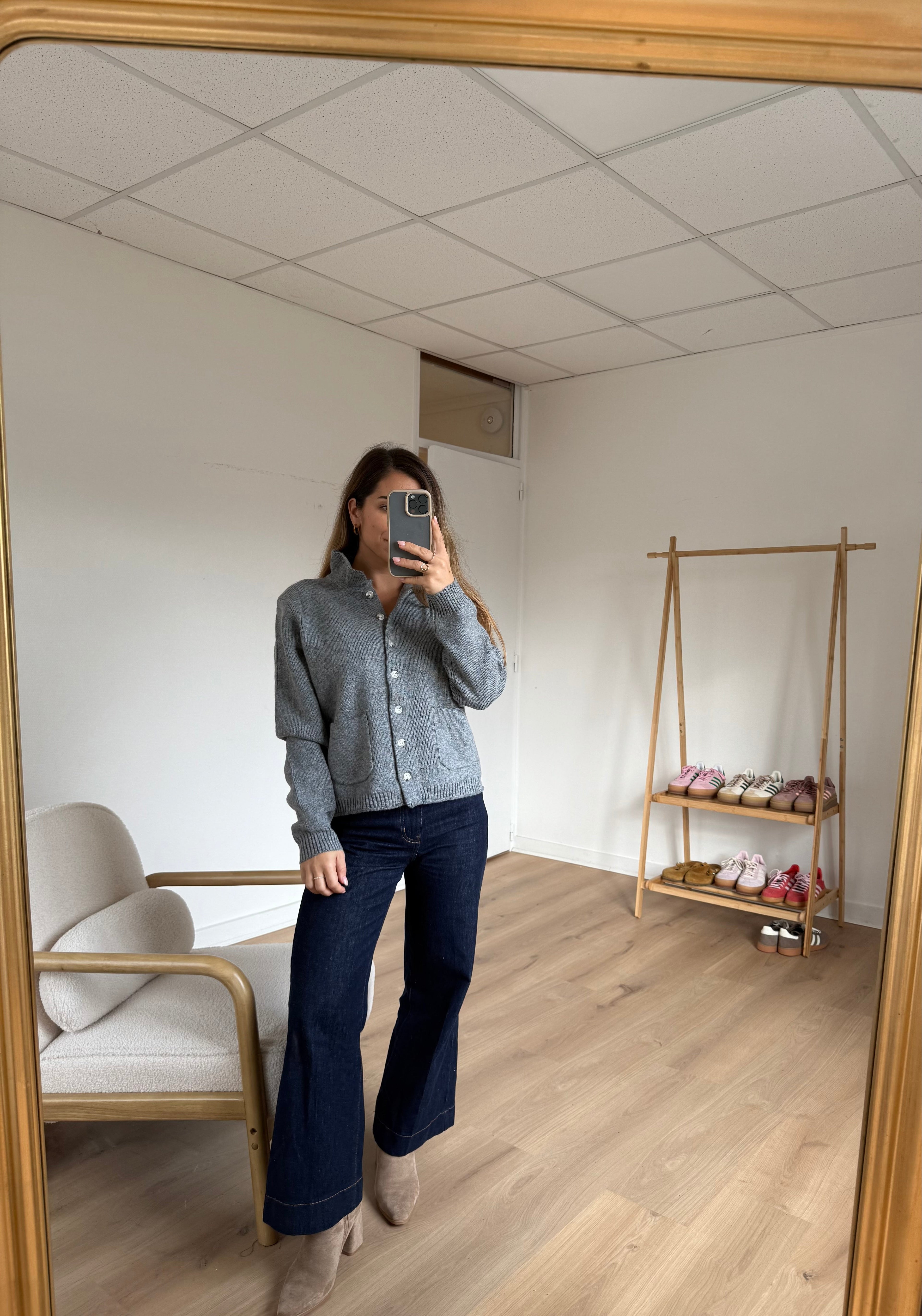 Cardigan À Col Colette Gris
