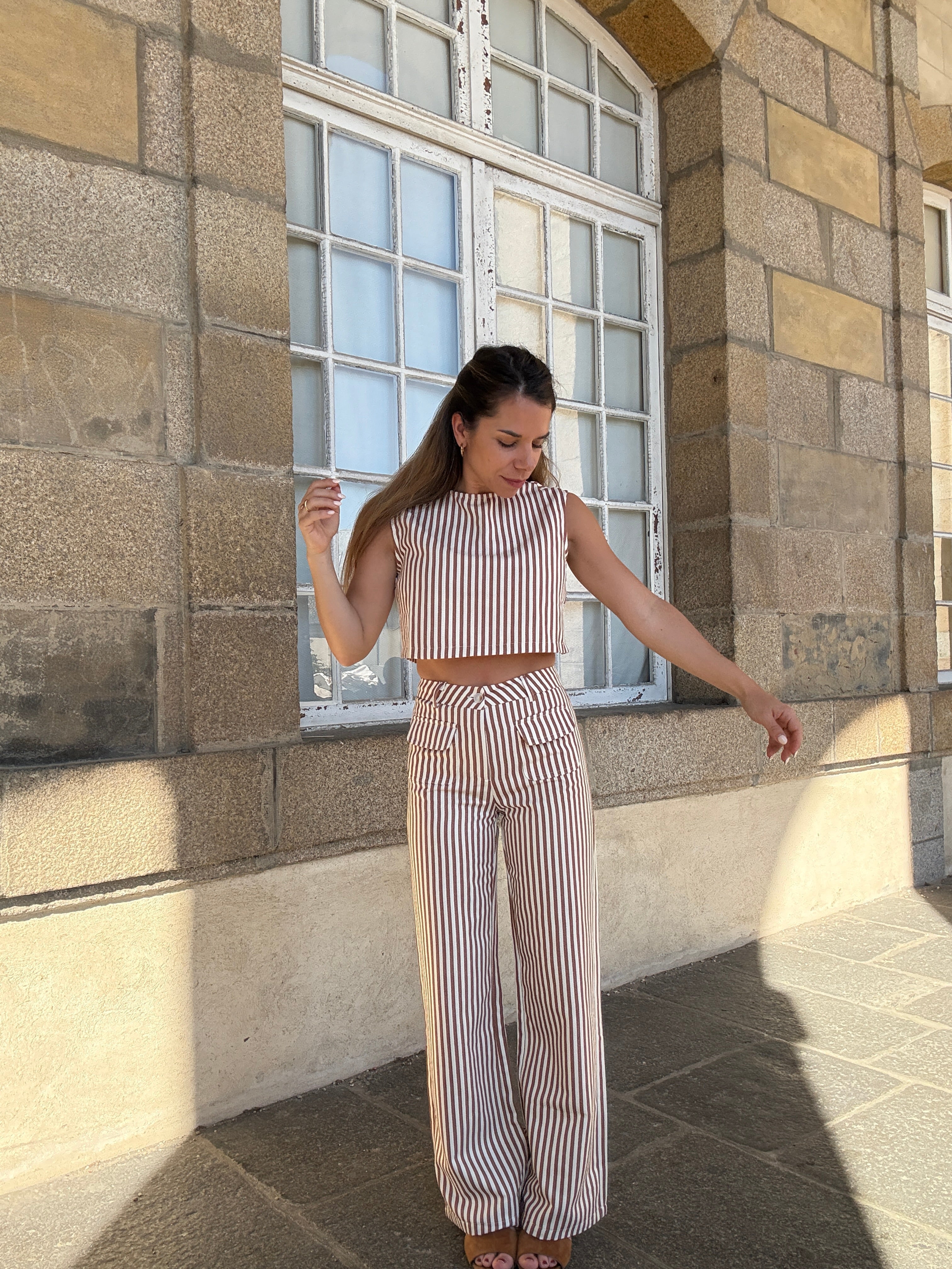 Pantalon Rayé Marin Camel