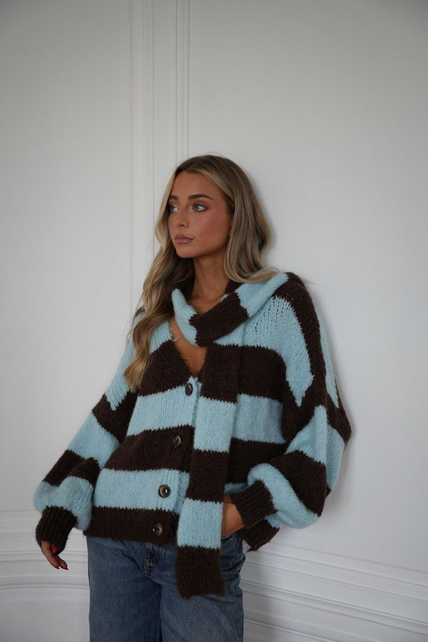 Gilet Écharpe Rayé Jasmin - Bleu/Chocolat