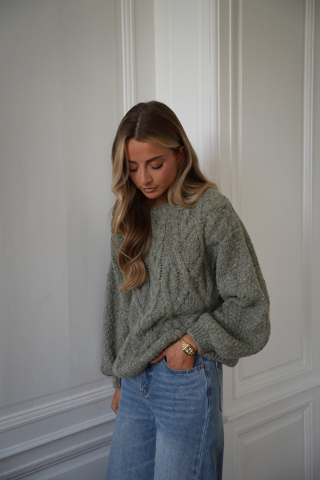 Pull Torsadé Santana - Kaki Clair