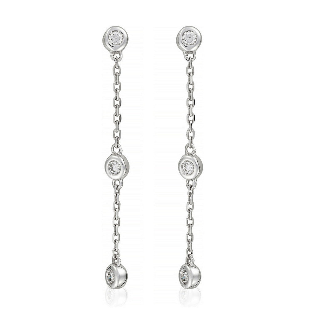 Boucles D'Oreilles,'Trois Ronds Précieux" Diamants 0,09/6 - Or Blanc 375/1000