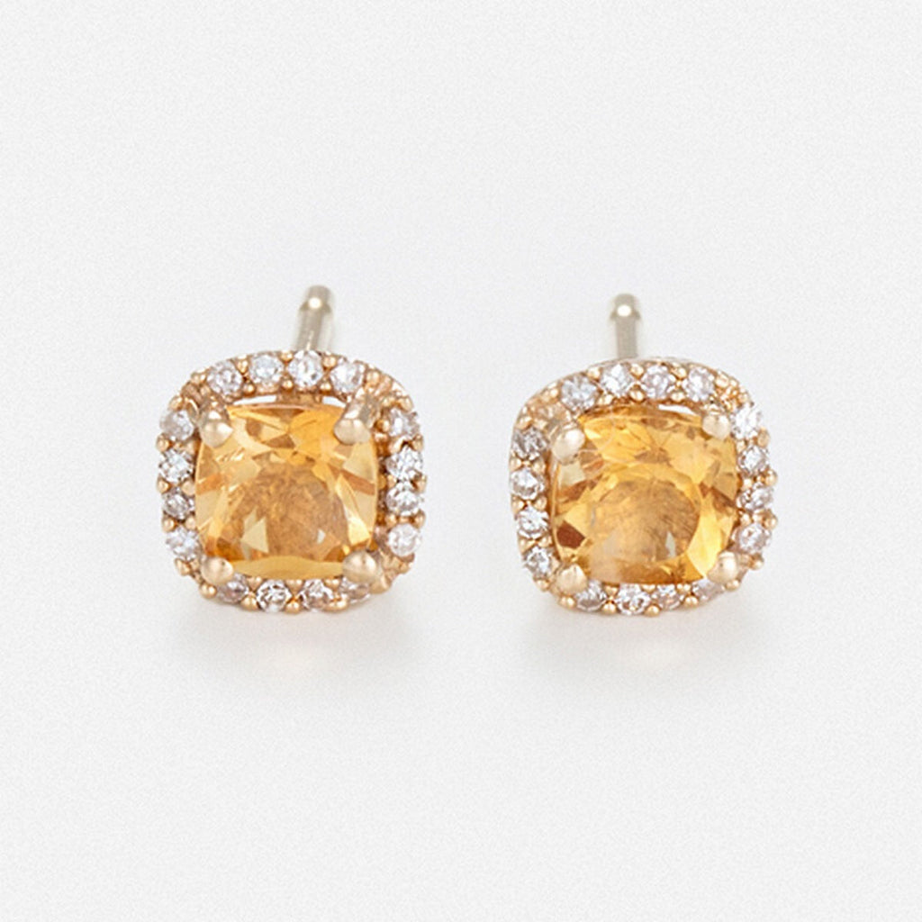Boucles D'Oreilles "Popi Coussin Citrine" Diamant 0,07/32 + Citrine 0,6/2 - Or Jaune