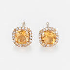 Boucles D'Oreilles "Popi Coussin Citrine" Diamant 0,07/32 + Citrine 0,6/2 - Or Jaune