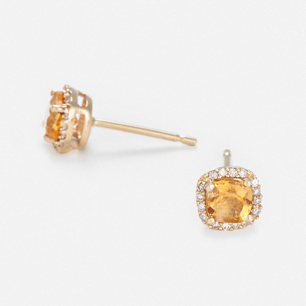 Boucles D'Oreilles "Popi Coussin Citrine" Diamant 0,07/32 + Citrine 0,6/2 - Or Jaune