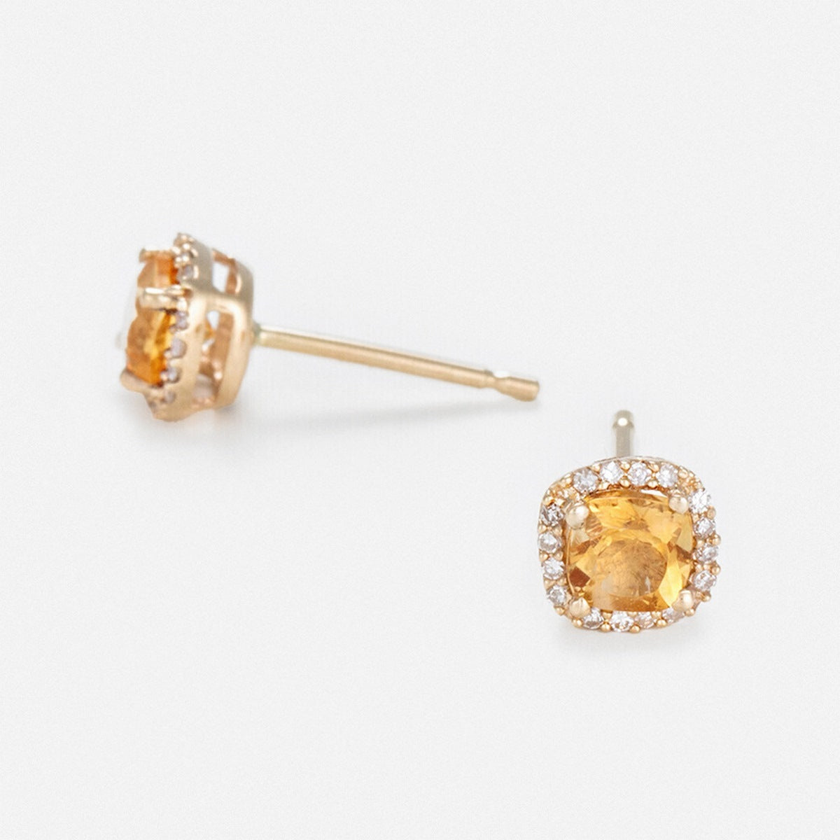 Boucles D'Oreilles "Popi Coussin Citrine" Diamant 0,07/32 + Citrine 0,6/2 - Or Jaune