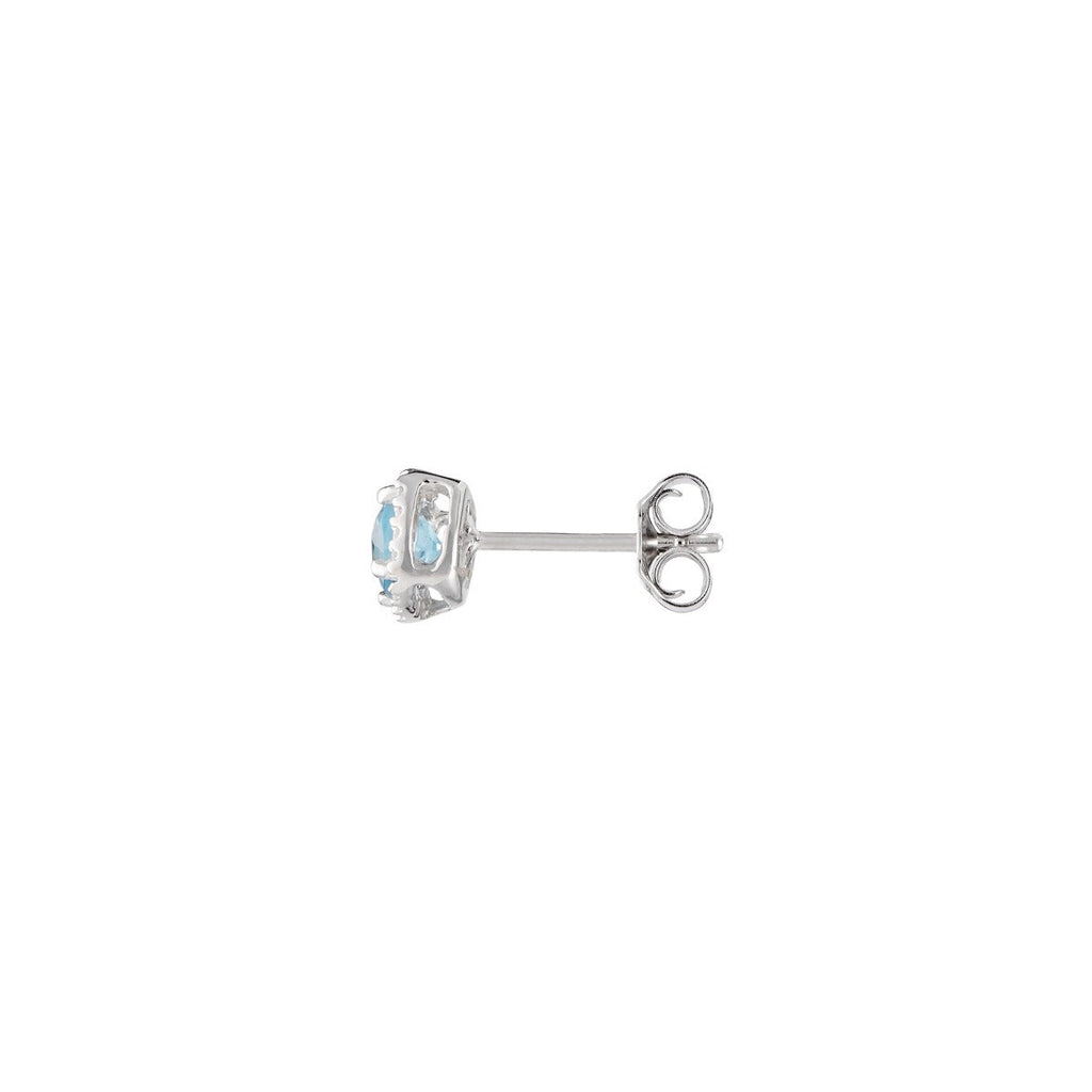 Boucles D'Oreilles "Popi Coussin Topaze Bleue" Diamant: 0,07/32 + Topaze 0,6/2 - Or Blanc