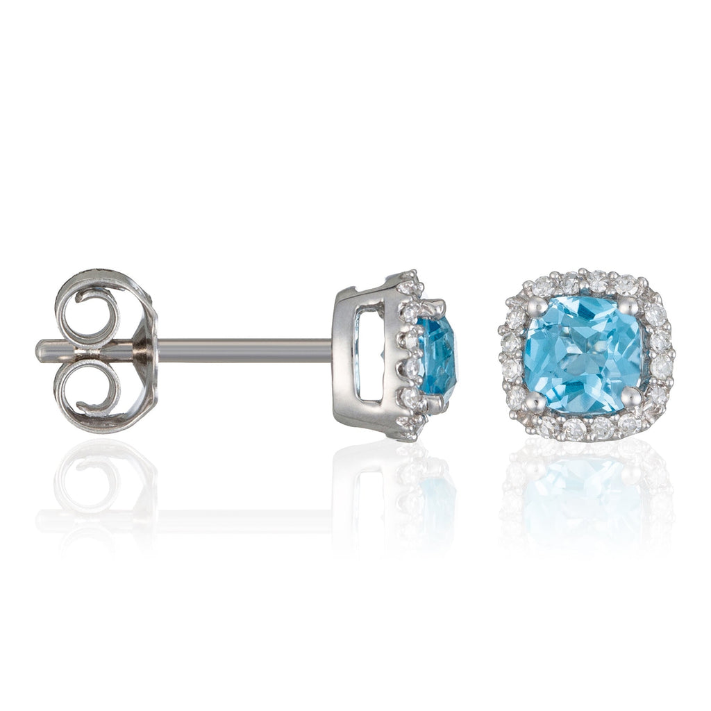 Boucles D'Oreilles "Popi Coussin Topaze Bleue" Diamant: 0,07/32 + Topaze 0,6/2