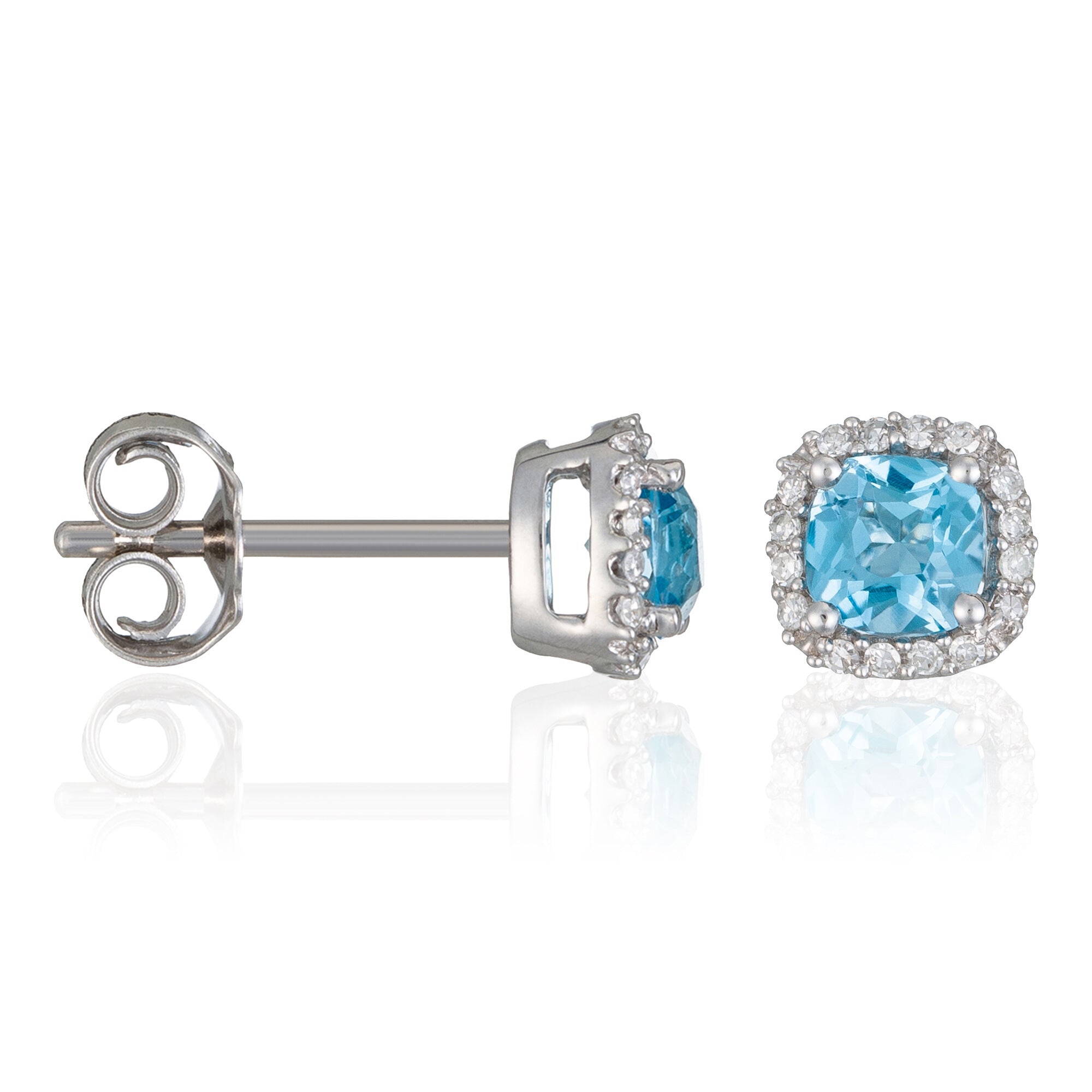 Boucles D'Oreilles "Popi Coussin Topaze Bleue" Diamant: 0,07/32 + Topaze 0,6/2
