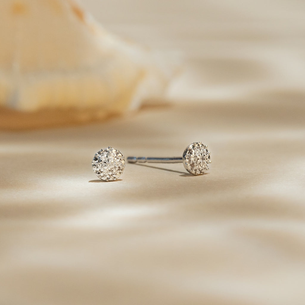 Boucles D'Oreilles "Round Stud" Diamants 0,02/14 - Or Blanc