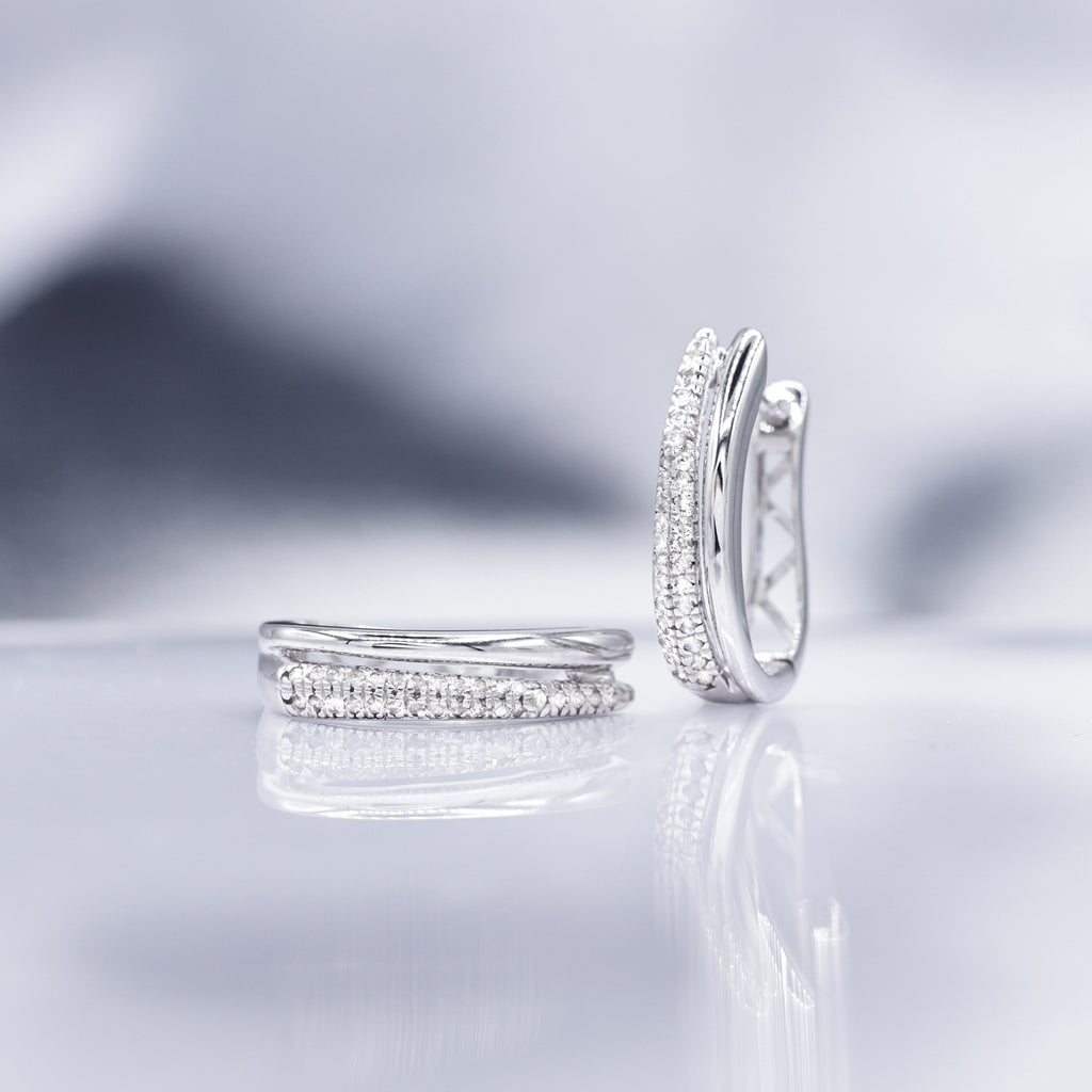 Boucles D'Oreilles "Créole Maya" Diamants 0,15/58 - Or Blanc 375/1000