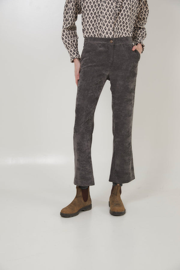 Pantalon Trompette Velours Côtelé Gris