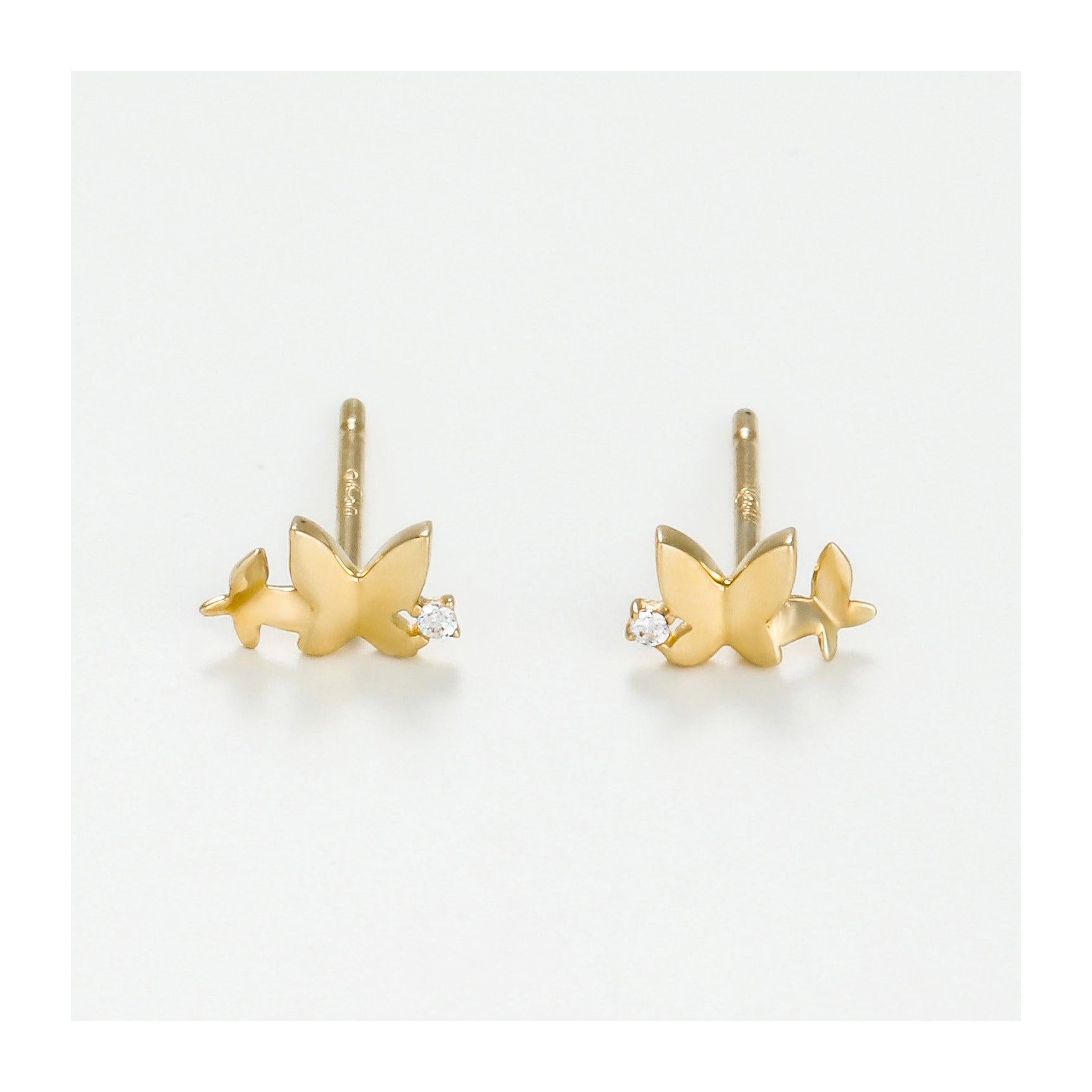 Boucle D'Oreilles  "Papillons Entrelacé" Or Jaune  375/1000 Et Zirconium
