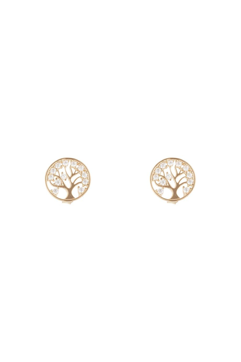 Boucles D'Oreilles " Arbre De Vie" Or Jaune 375/1000 Et Zirconium