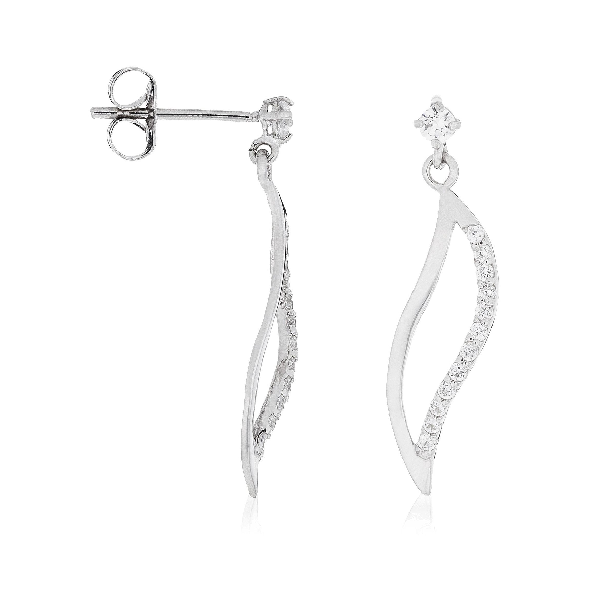 Boucles D'Oreilles "Vague De Tendresse" Or Blanc 375/1000