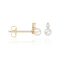 Boucles D'Oreilles "Uni" Perles Blanches Et Zircos, Or Jaune 375/1000