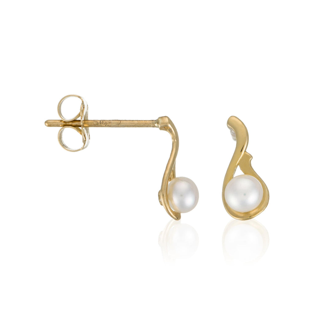 Boucles D'Oreilles "Goutte Perlée" Or Jaune 375/1000 Perle Blanche