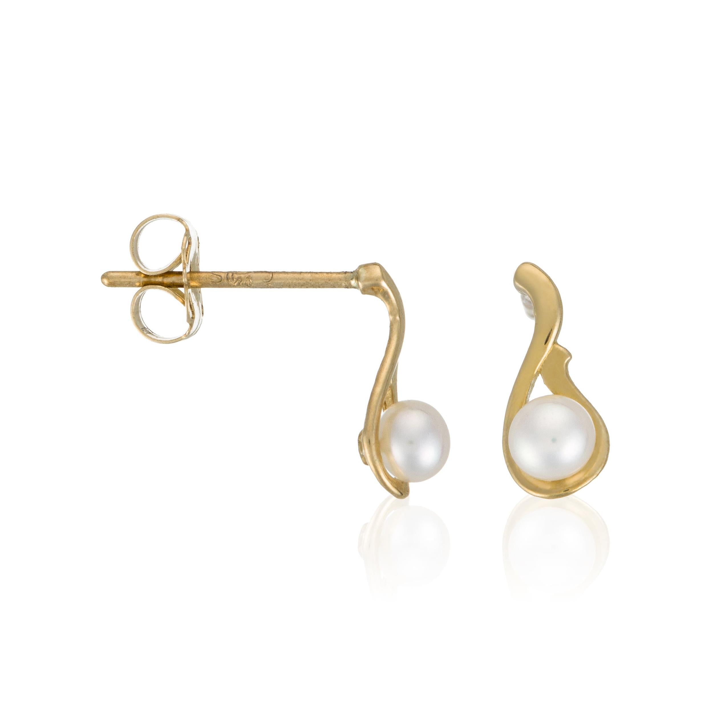 Boucles D'Oreilles "Goutte Perlée" Or Jaune 375/1000 Perle Blanche