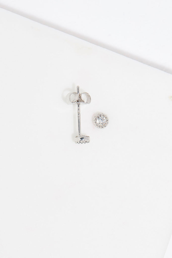 Boucles D'Oreilles "Grands Ronds 4Mm" - Or Blanc 375/1000 Et Zirconium