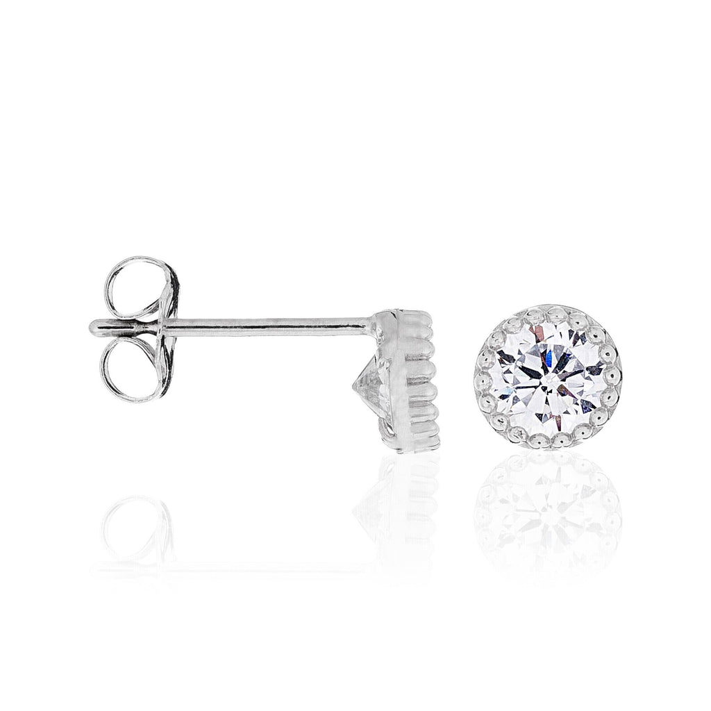 Boucles D'Oreilles "Grands Ronds 4Mm" - Or Blanc 375/1000 Et Zirconium