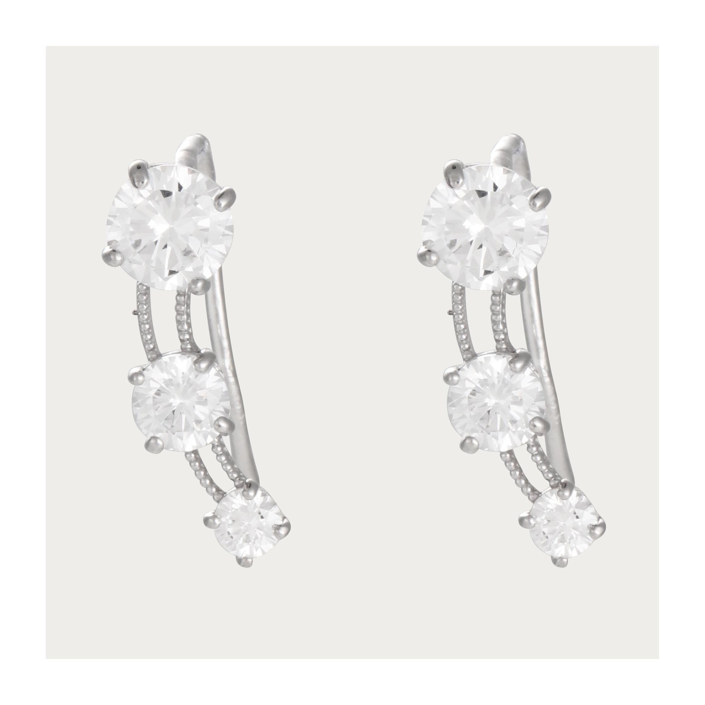 Boucle D'Oreilles "Trio De Pierre" Or Blanc 375/1000