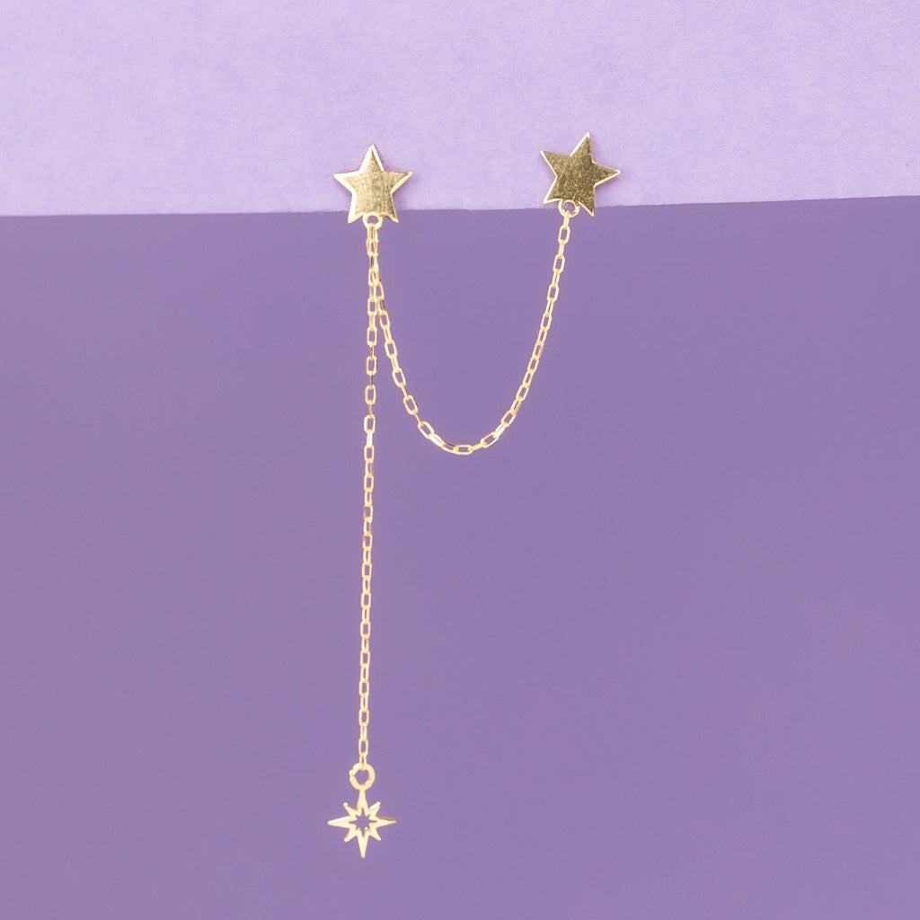 Bijou D'Oreille Unitaire "Double Étoile" - Or Jaune 375/1000