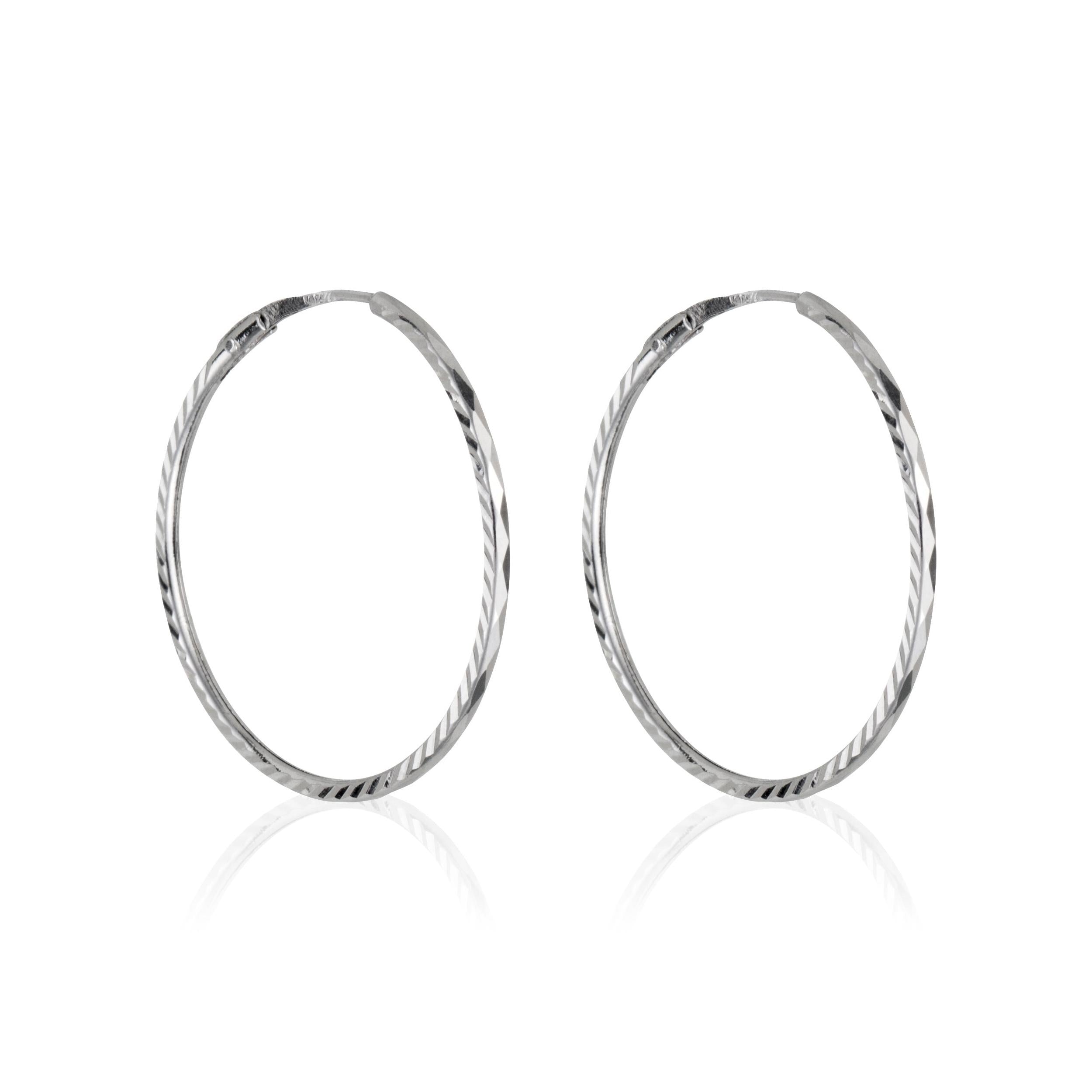 Boucles D'Oreilles "Créoles Twistées 20 Mm" Or Blanc 375/1000