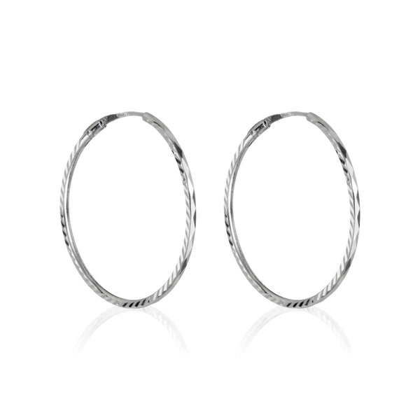 Boucles D'Oreilles "Créoles Twistées 20 Mm" Or Blanc 375/1000