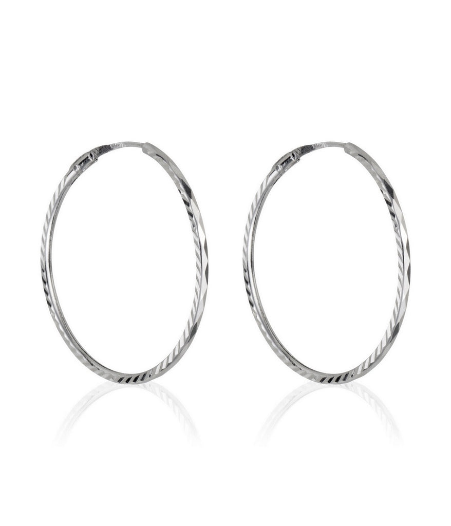 Boucles D'Oreilles "Créoles Twistées 20 Mm" - Or Blanc - Or Blanc
