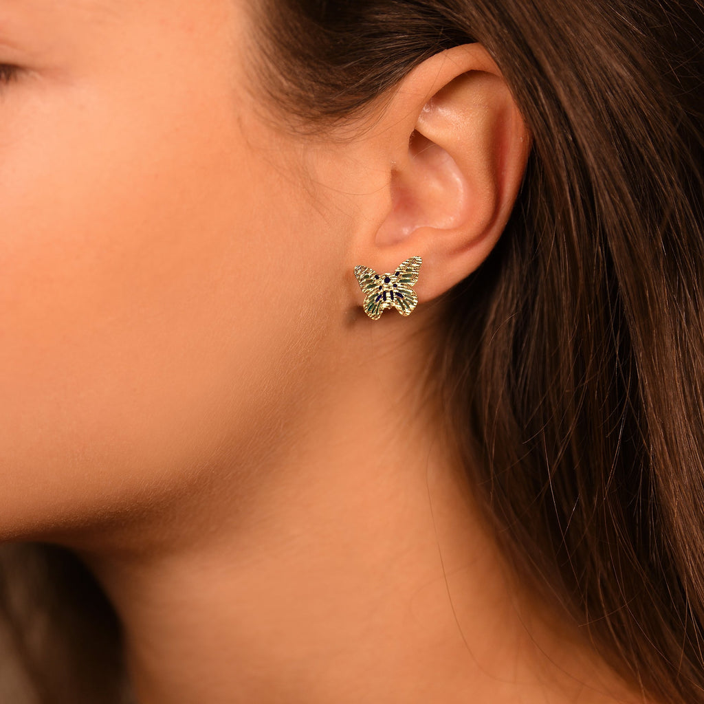 Boucles D'Oreilles "Papillon Amoureux" Or Jaune 375/1000