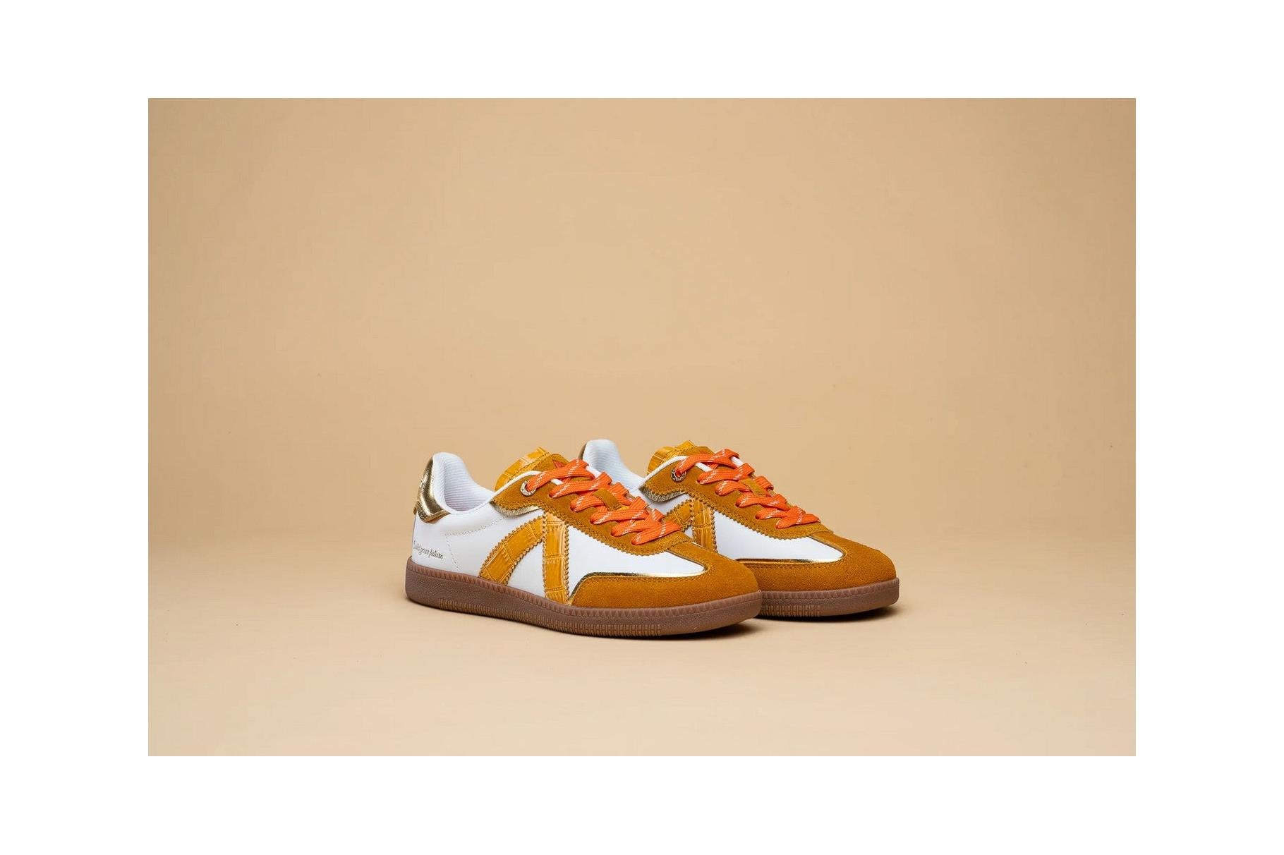 Sneakers Elite Classic - White/ Cognac Croc/Gold
