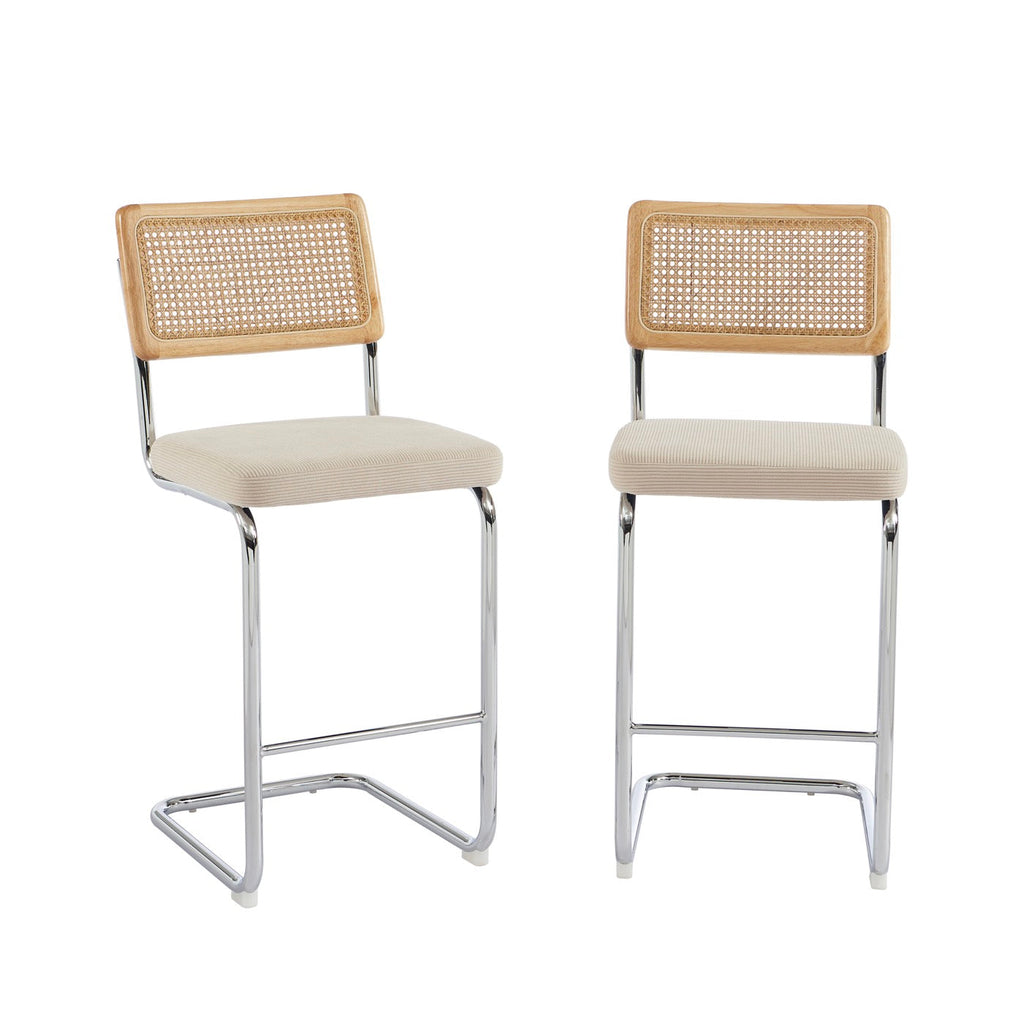 Ella - Lot De 2 Tabourets Mi-Hauts - Velours Côtelé Beige