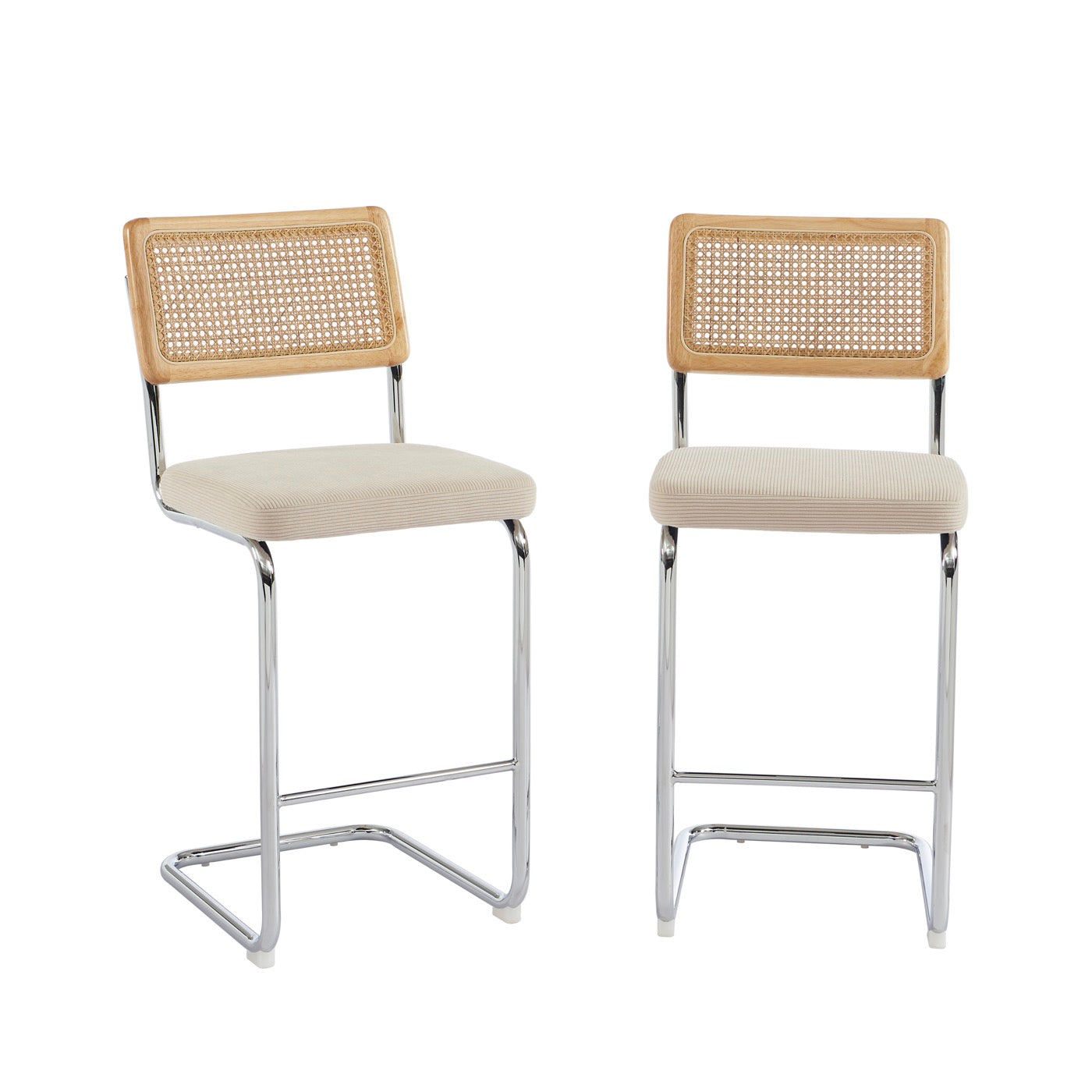 Ella - Lot De 2 Tabourets Mi-Hauts - Velours Côtelé Beige