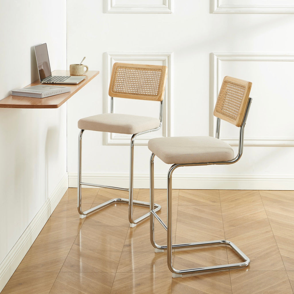 Ella - Lot De 2 Tabourets Mi-Hauts - Velours Côtelé Beige