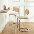 Ella - Lot De 2 Tabourets Mi-Hauts - Velours Côtelé Beige