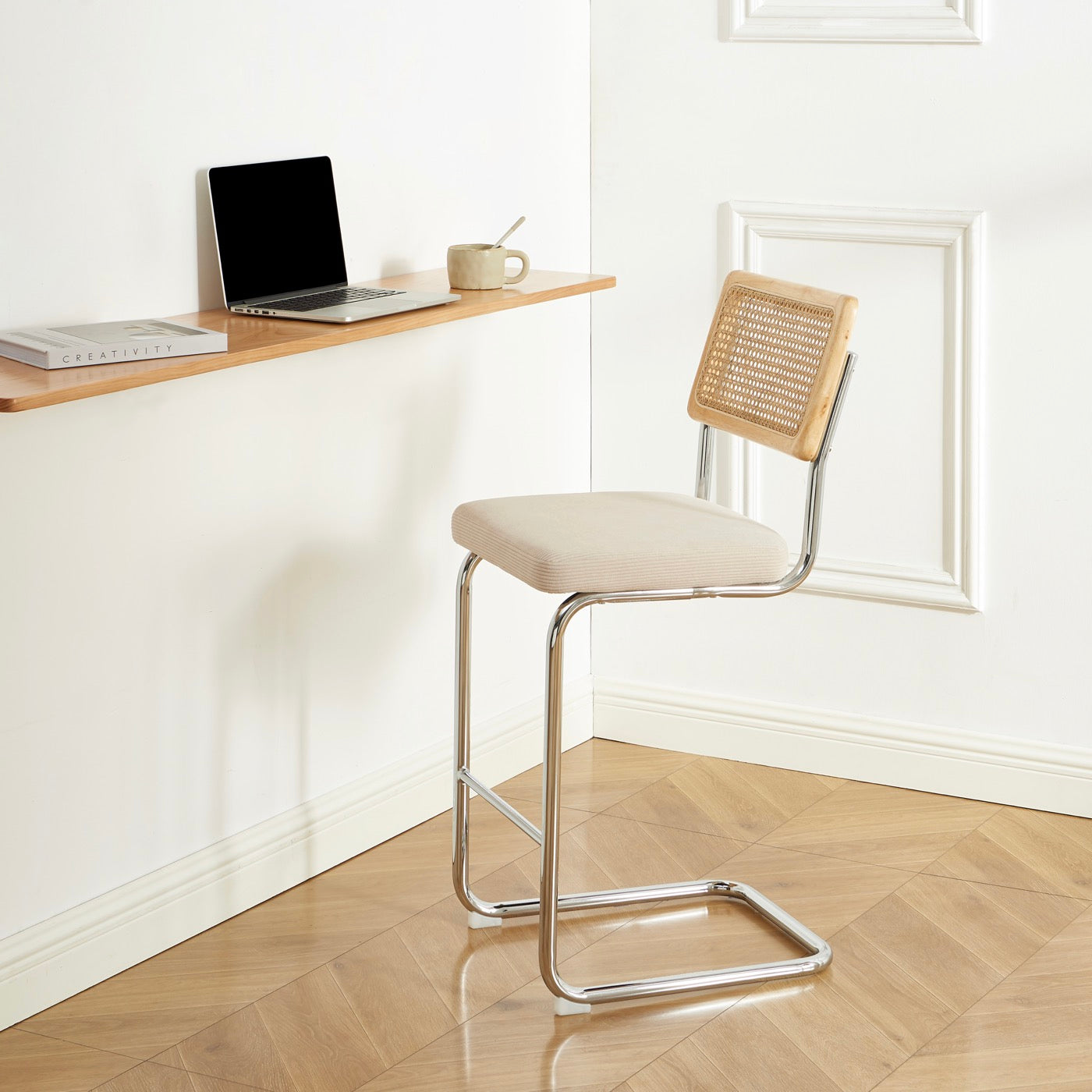 Ella - Lot De 2 Tabourets Mi-Hauts - Velours Côtelé Beige