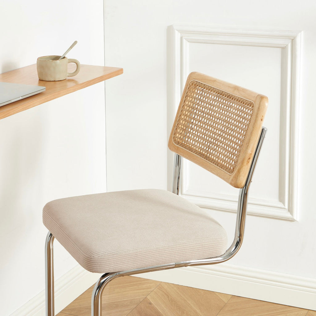 Ella - Lot De 2 Tabourets Mi-Hauts - Velours Côtelé Beige