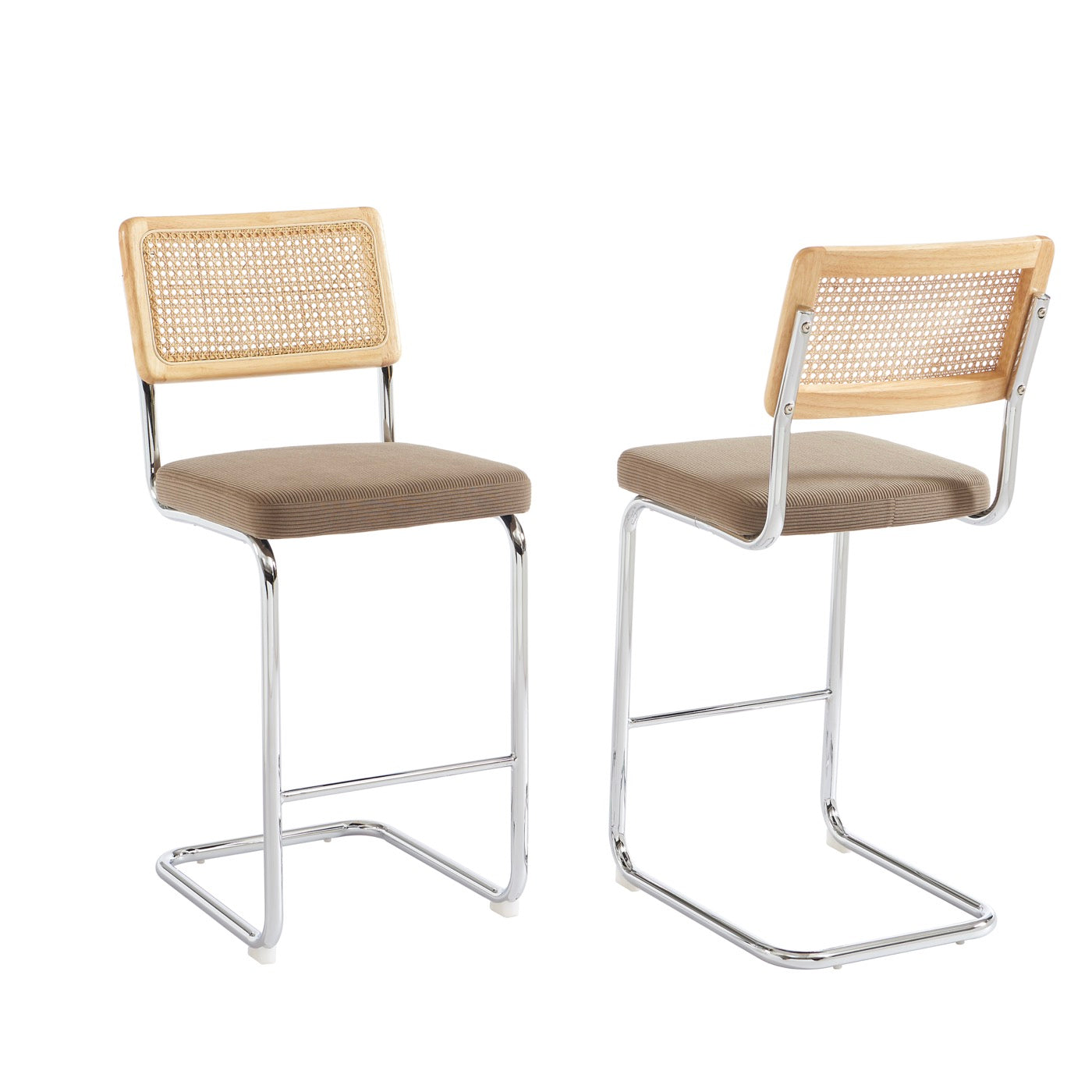 Ella - Lot De 2 Tabourets Mi-Hauts - Velours Côtelé Grège