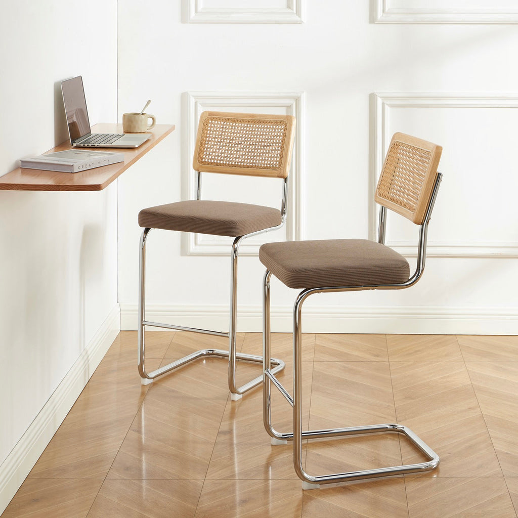 Ella - Lot De 2 Tabourets Mi-Hauts - Velours Côtelé Grège