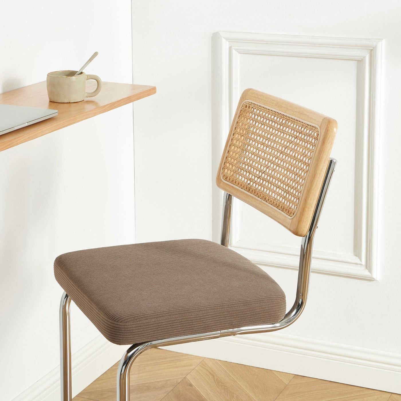 Ella - Lot De 2 Tabourets Mi-Hauts - Velours Côtelé Grège